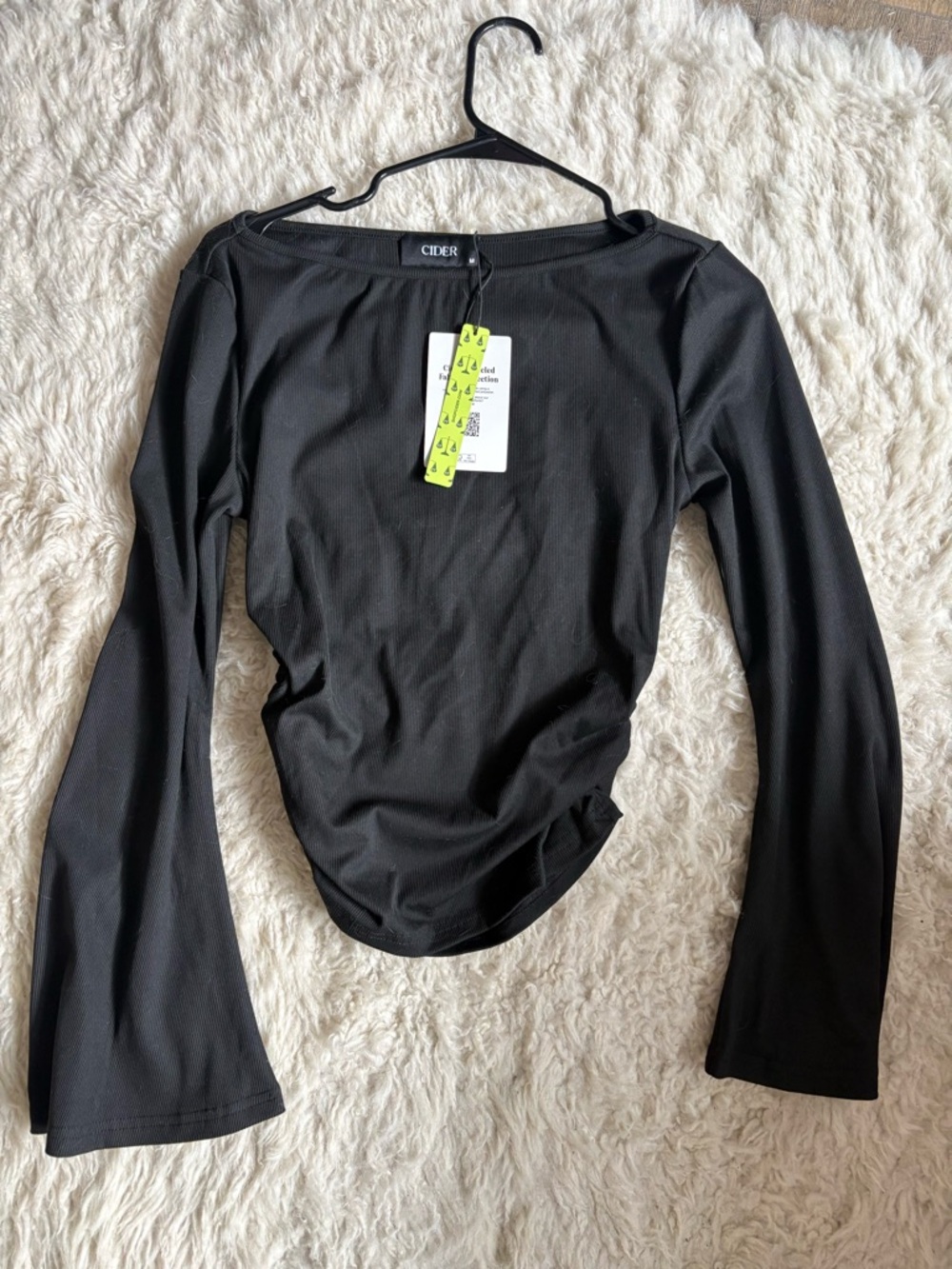 Cider Black Long-Sleeve Scoop Neck Top